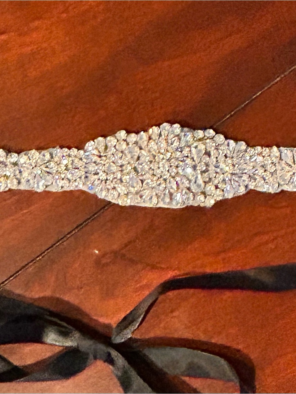 Crystal Embellished Bridal Sash Belt with Black Ribbon - Picture 3 of 6